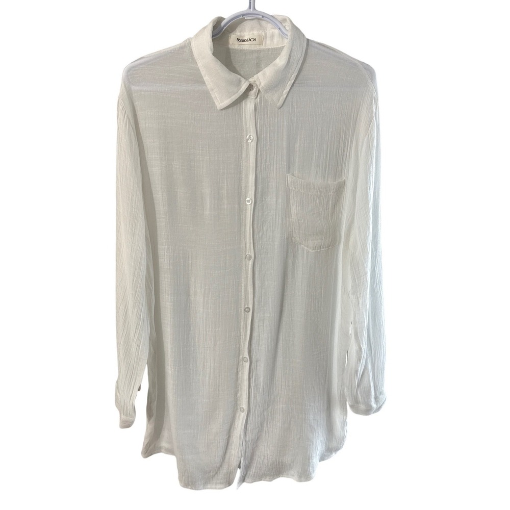 Bsubseach White Gauze Beach Cover-Up Button Down Shirt One Size SU00190